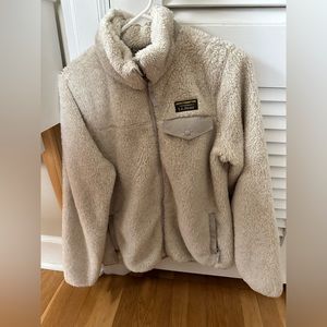 LLBean fleece in need of a collar repair, size small, ivory high pile fleece